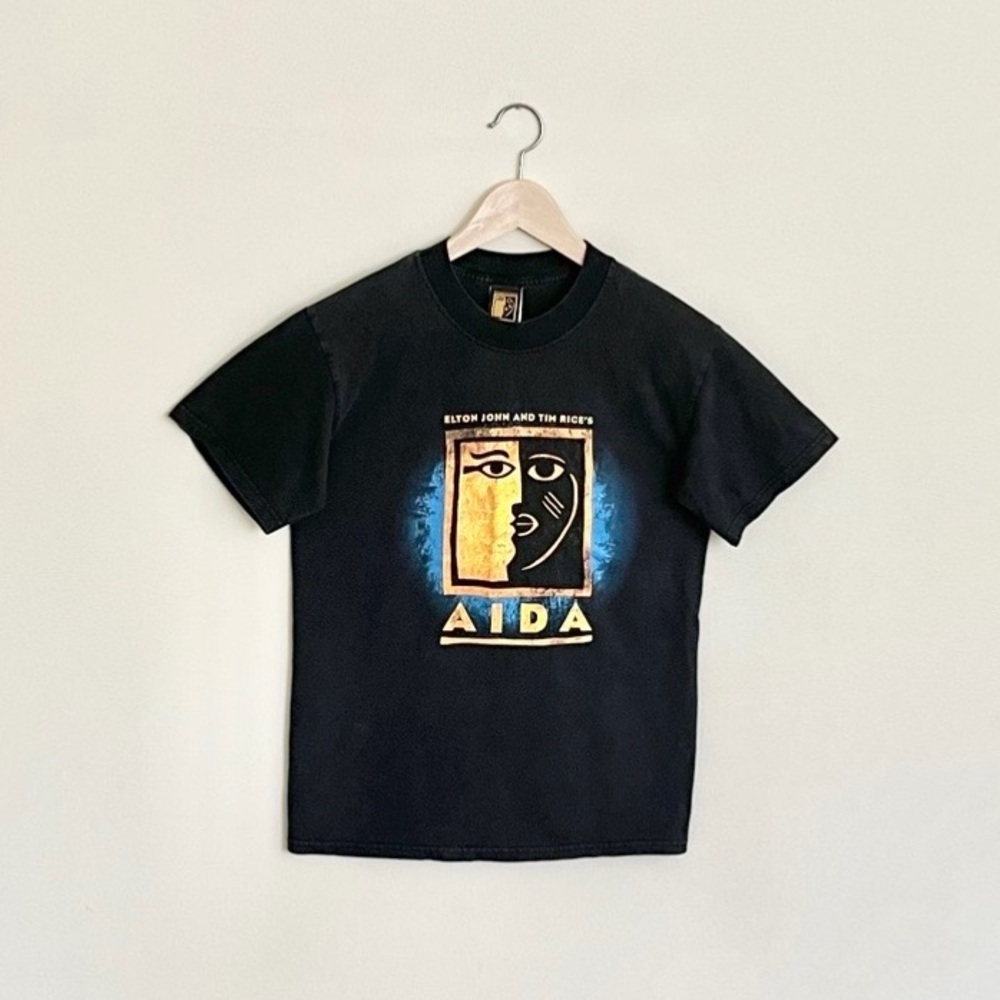 Vintage 1998 Elton John & Tim Rice Aida Broadway Musical Black T Shirt Adult S